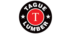 tague lumber logo in black and red colors