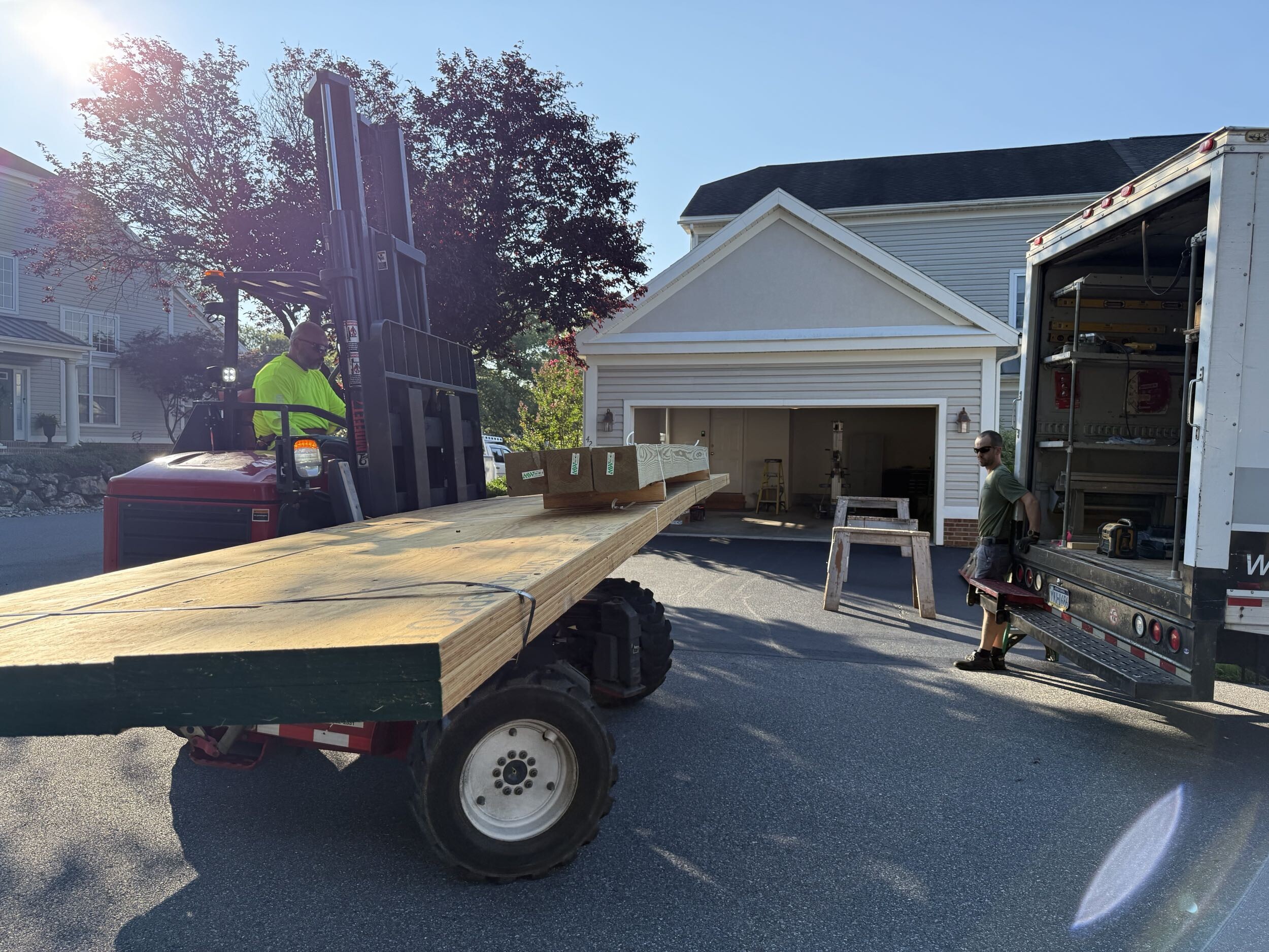 HVAC prep and framing in Gilbertsville, and structural garage repairs in Wyomissing with new LVL beam installation.